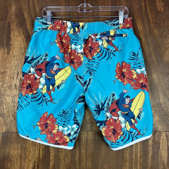Superman Mens Shorts Swim Trunks Blue Multicolor Superhero Floral Lined Small - Picture 14 of 15
